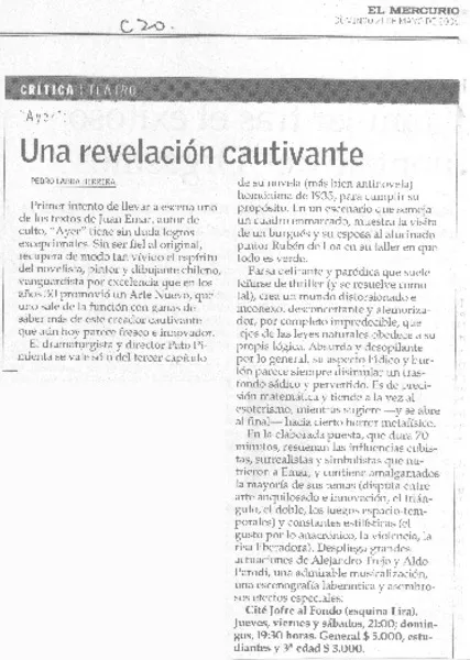 Una revelación cautivante  [artículo] Pedro Labra Herrera.