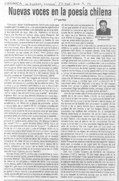 Nuevas voces en la poesía chilena (1ra. parte)  [artículo]Wellington Rojas Valdebenito