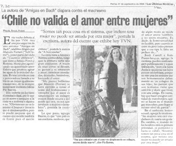 "Chileno valida el amor entre mujeres"  [artículo]Miguel Angel Fredes.