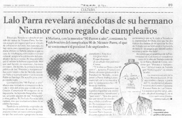 Lalo Parra revelará anécdotas de su hermano Nicanor como regalo de cumpleaños  [artículo]