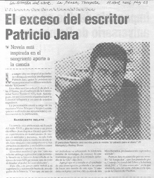 El Exceso del escritor Patricio Jara  [artículo]