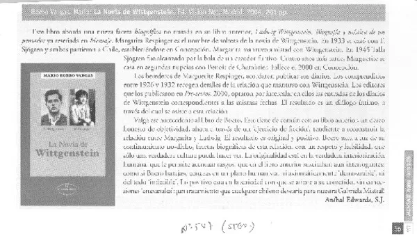 La novia de Wittgenstein  [artículo] Aníbal Edwards S. J.