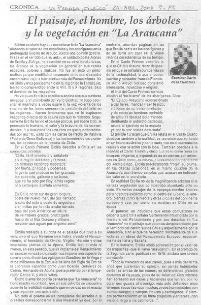 El Paisaje, el hombre, los árboles y la vegetación en "La Araucana"  [artículo]Dario de la Fuente