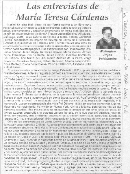 Las Entrevistas de María Teresa Cárdenas  [artículo]Wllington Rojas Valdebenito.