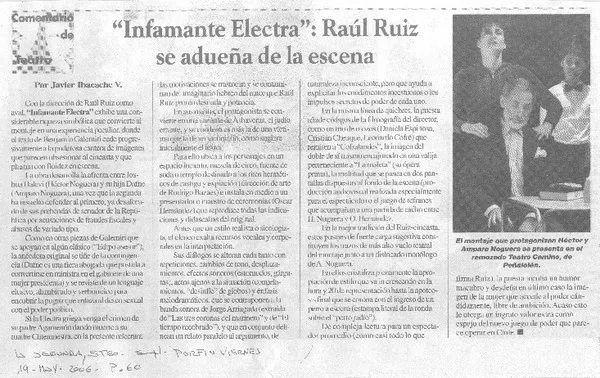 "Infamante Electra": Raúl Ruiz se adueña de la escena  [artículo]Javier Ibacache V.