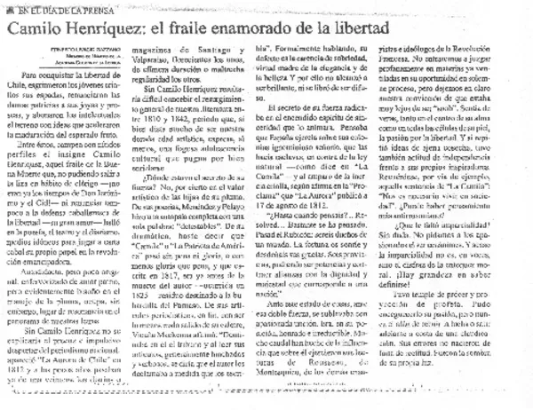 Camilo Henríquez: el fraile enamorado de la libertad  [artículo] Ernesto Livacic Gazzano.