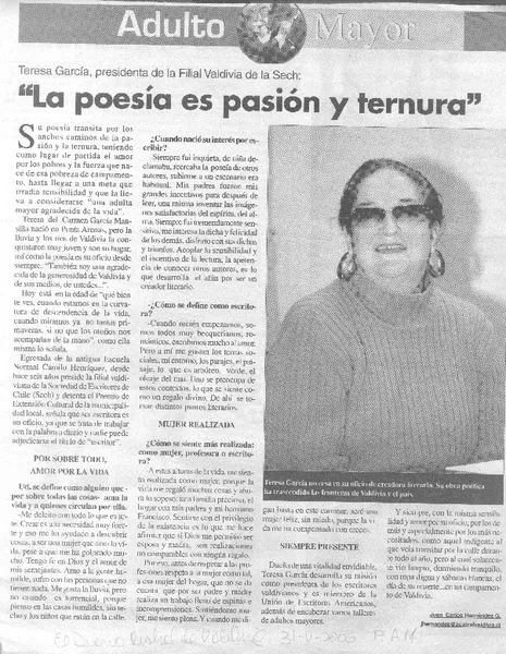 "La Poesía es pasión y ternura"  [artículo].