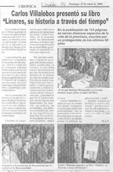 Carlos Villalobos presentó su libro "Linares, su historia a través del tiempo"  [artículo] M.A.V.