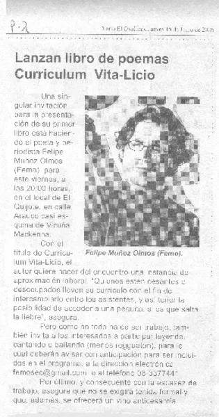 Lanzan libro de poemas Curriculum Vita-Licio  [artículo]