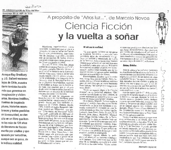 Ciencia ficción y la vuelta a soñar  [artículo] Marcelo López M.