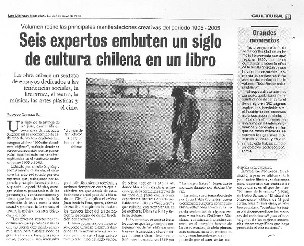 Seie expertos embuten un siglo de cultura chilena en un libro  [artículo] Rodrigo Castillo R.
