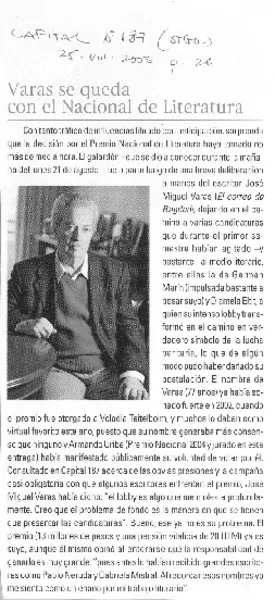 Varas se queda con el Nacional de Literatura  [artículo]