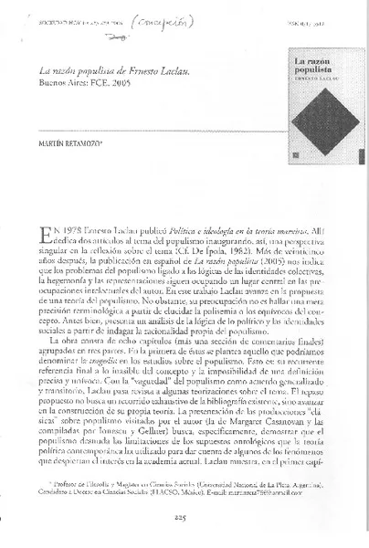 La razón populista  [artículo] Martín Retamozo.