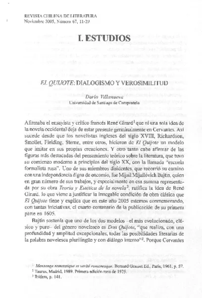 El Quijote: dialogismo y verosimilitud  [artículo] Darío Villanueva.