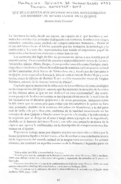 "Que de las bestias han recebido muchos advertimientos los hombres"  [artículo]Mariela Insúa Cereceda.