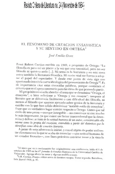El Fenómeno de creación ensayística y su sentido en Ortega  [artículo]José Emilio Osses.
