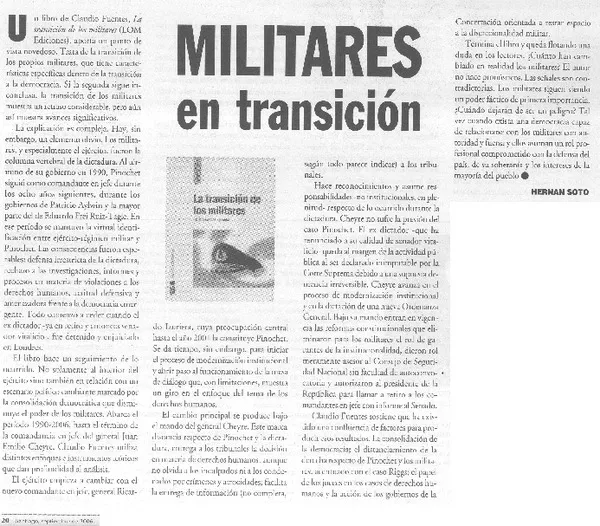 Militares en transición  [artículo] Hernán Soto.