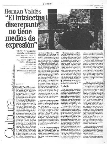 "El intelectual discrepante no tiene medios de expresión". [entrevista] [artículo] Felipe Reyes F.