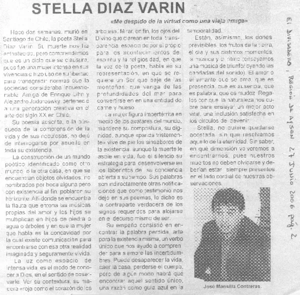 Stella Díaz Varín  [artículo] José Mansilla Contreras.