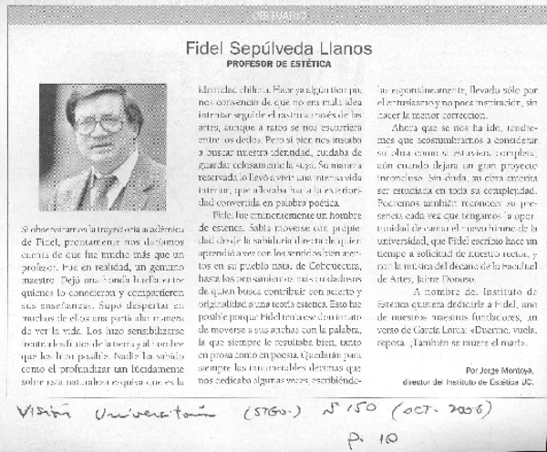 Fidel Sepúlveda Llanos  [artículo] Jorge Montoya.