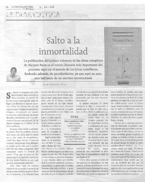 Salto a la inmortalidad  [artículo] Juan Manuel Vial.