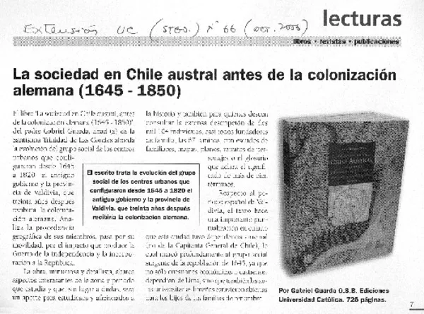 La Sociedad en Chile austral antes de la colonización alemana (1645-1850)  [artículo].