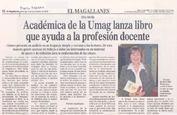 Elia Mella : Académica de la Umag lanza libro que ayuda a la profesión docente [artículo]