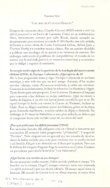 Las iras de Claudio Giaconi  [artículo] Francisco Véjar.
