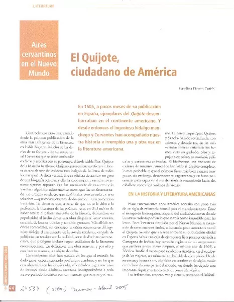 Aires cervantinos en el Nuevo Mundo : El Quijote, ciudadano de América [artículo] Carolina Pizarro Cortés.