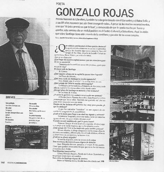 Gonzalo Rojas (entrevista)  [artículo] Josette Grand M.
