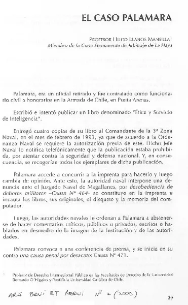 El caso Palamara  [artículo] Hugo Llanos Mansilla.
