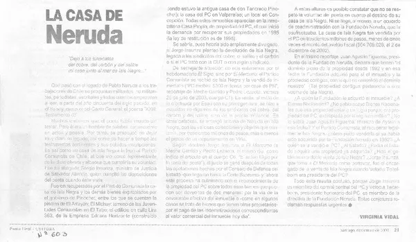 La casa de Neruda  [artículo]Virginia Vidal.