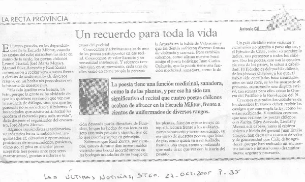 Un recuerdo para toda la vida  [artículo]Antonio Gil.
