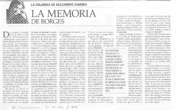 La memoria de Borges  [artículo] Alejandro Zambra.