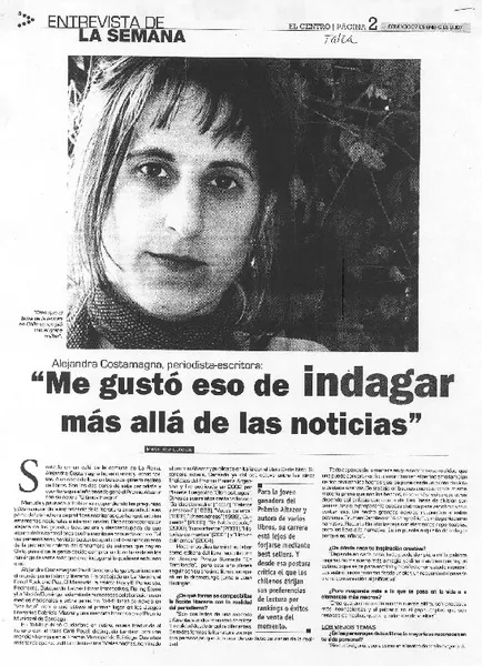 "Me gustó eso de indagar más allá de las noticias" [entrevista] [artículo] : María José Cabezas.