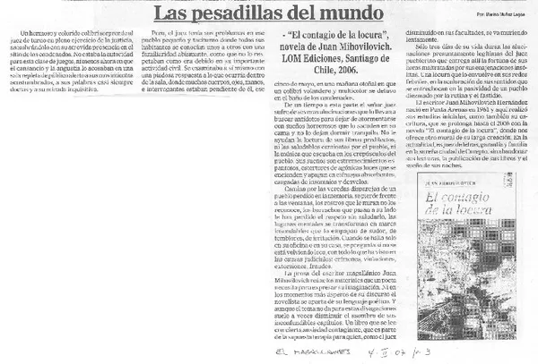Las pesadillas del mundo  [artículo] Marino Muñoz Lagos.