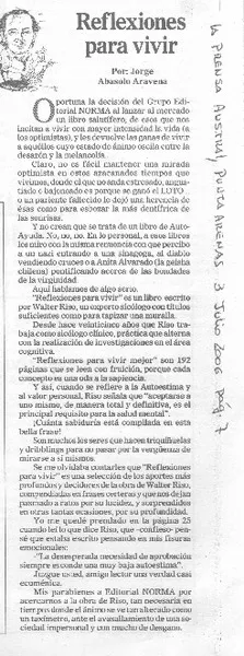 Reflexiones para vivir  [artículo]Jorge Abasolo Aravena.