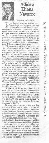 Adiós a Eliana Navarro  [artículo]Marino Muñoz Lagos.