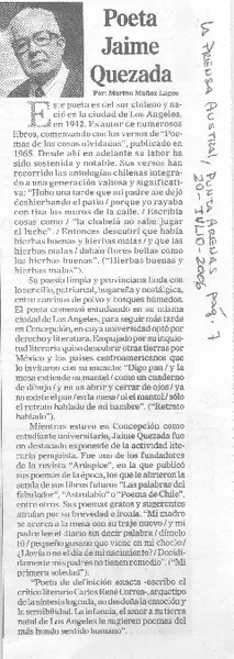 Poeta Jaime Quezada  [artículo]Marino Muñoz Lagos.