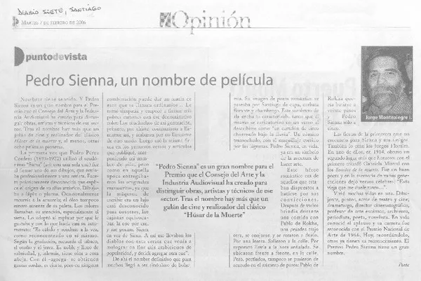 Pedro Sienna, un nombre de película  [artículo]Jorge Montealegre.