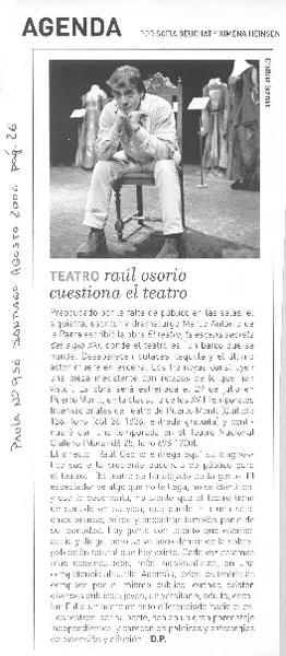 Teatro Raúl Osorio cuestiona el teatro  [artículo]Sofía Beuchat y Ximena Heinsen.