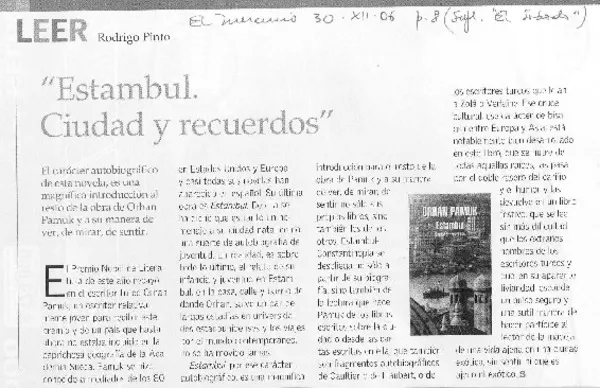 "Estambul" Ciudad y recuerdos  [artículo] Rodrigo Pinto.