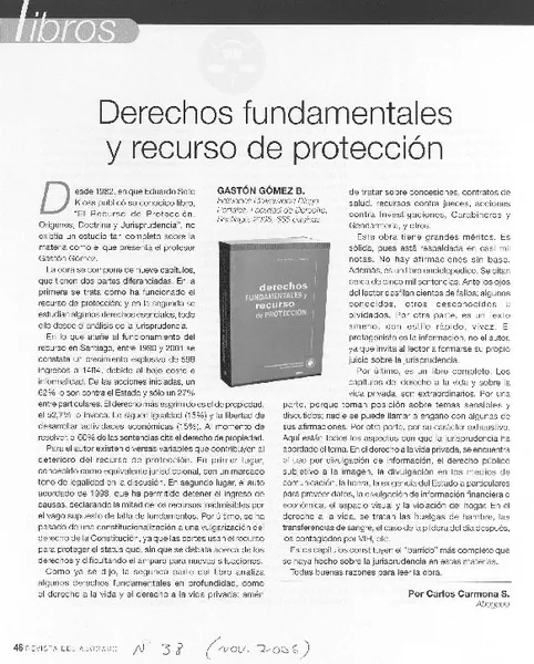 Derechos fundamentales y recurso de protección  [artículo] Carlos Carmona B.