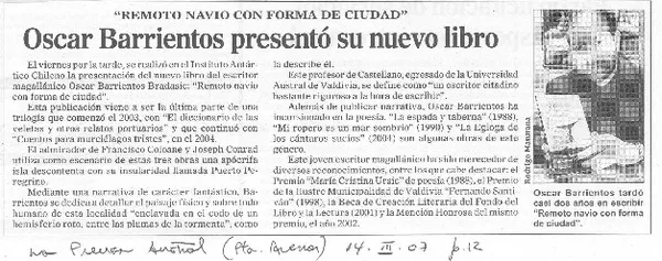 Oscar Barrientos presentó su nuevo libro  [artículo].