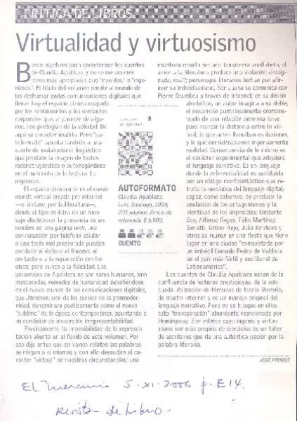 Virtualidad y virtuosismo  [artículo] José Promis.