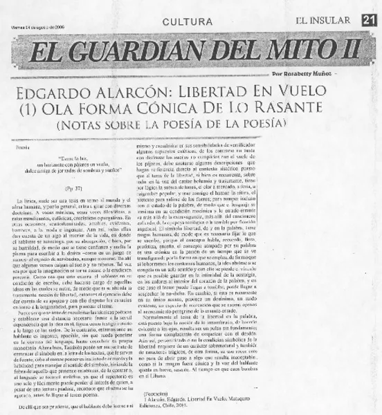 Edgardo Alarcón: Libertad en vuelo (1) ola forma cónica de lo rasante  [artículo]Rosabetty Muñoz.