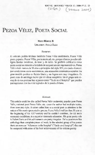 Pezoa Véliz, poeta social  [artículo] Hugo Montes B.