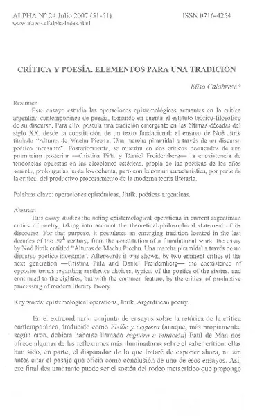 Crítica y poesía, elementos para una tradición  [artículo] Elisa Calabrese.