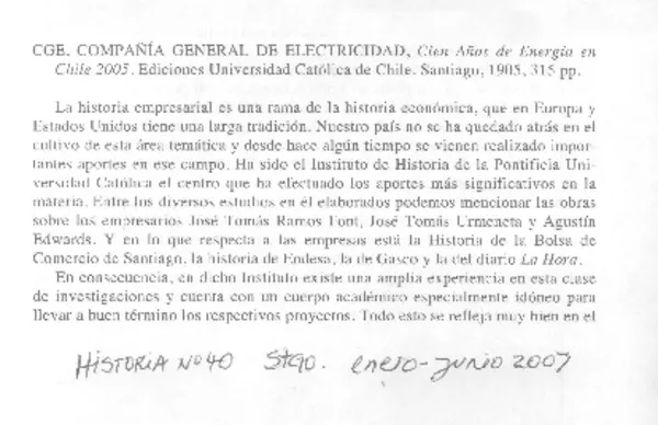 CGE. Compañía General de Electricidad  [artículo]René Millar Carvacho.