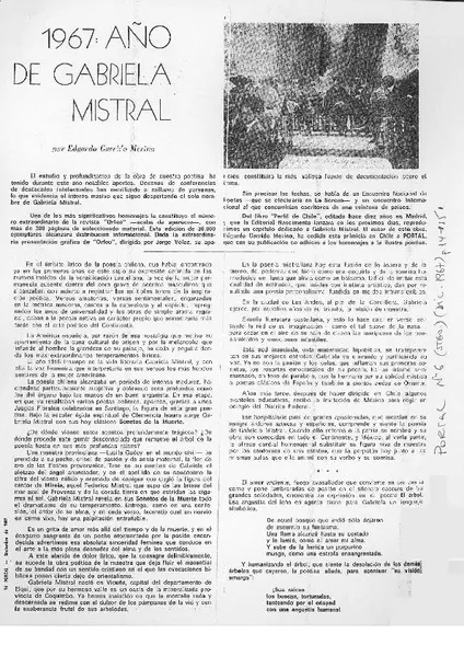 1967, año de Gabriela Mistral  [artículo] Edgardo Garrido Merino.